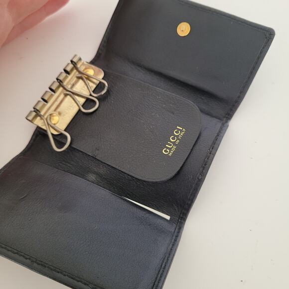 Gucci Bamboo Key Holder Wallet Case Leather Small Unisex Black Trifold - Picture 3 of 10
